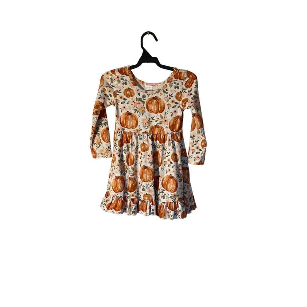 Pumpkin fall toddler girls, long sleeve, twirl dress have 2 4T